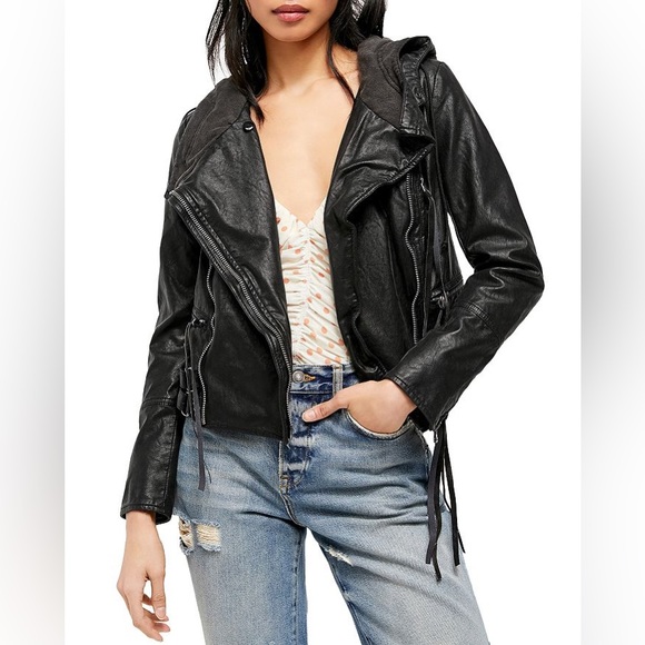 Free People Jackets & Blazers - 🖤HP🖤 Free People Free Cleo Hooded Vegan Suede Moto Jacket Black